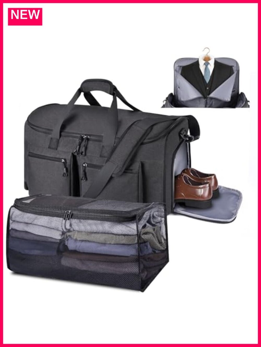 2 in 1 Garment Duffel Bag Carry-On Travel Suit Organizer with Shoe Compartment